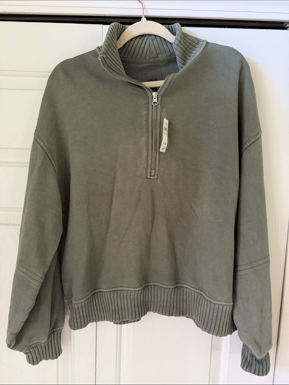 aerie Olive Green Half-Zip Pullover Sweater